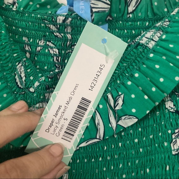 NWT Draper James Green Smocked Floral Midi Lucy Dress Sz Small - Picture 8 of 10